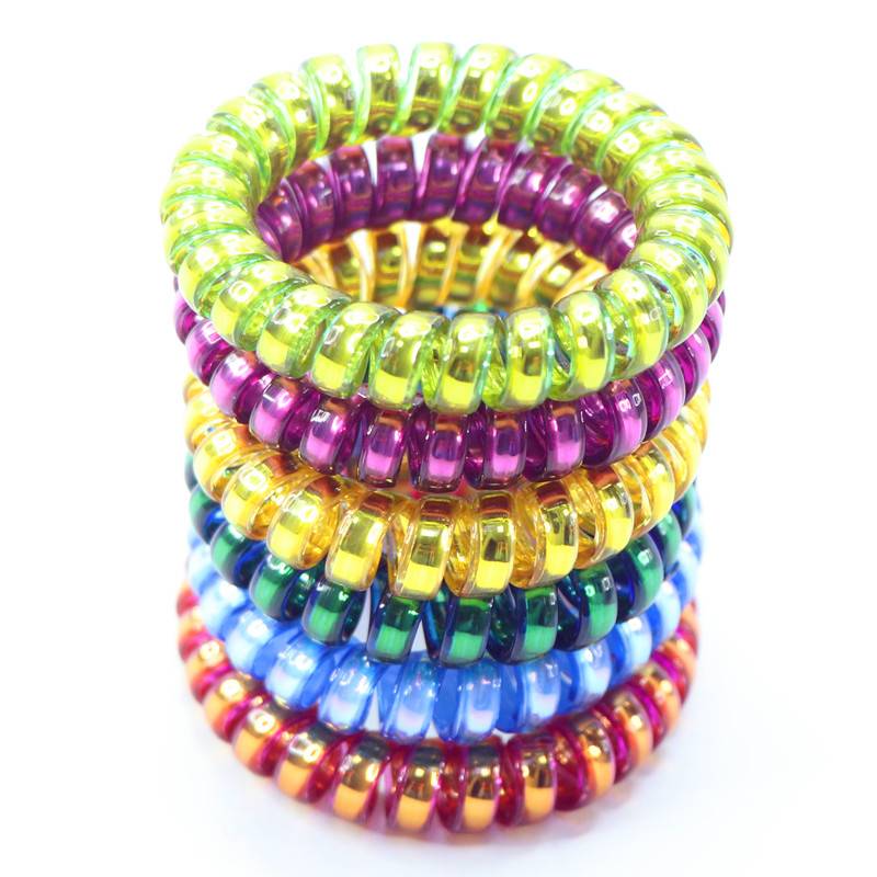 Hot Selling Multicolor Tpu Rubber Stretchy Curly Cord Coil Telephone Line Hair Ties For Lady